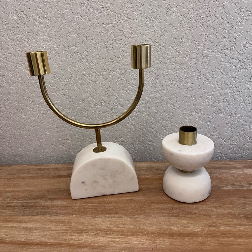 MARBLE AND GOLD CANDLE HOLDER SET